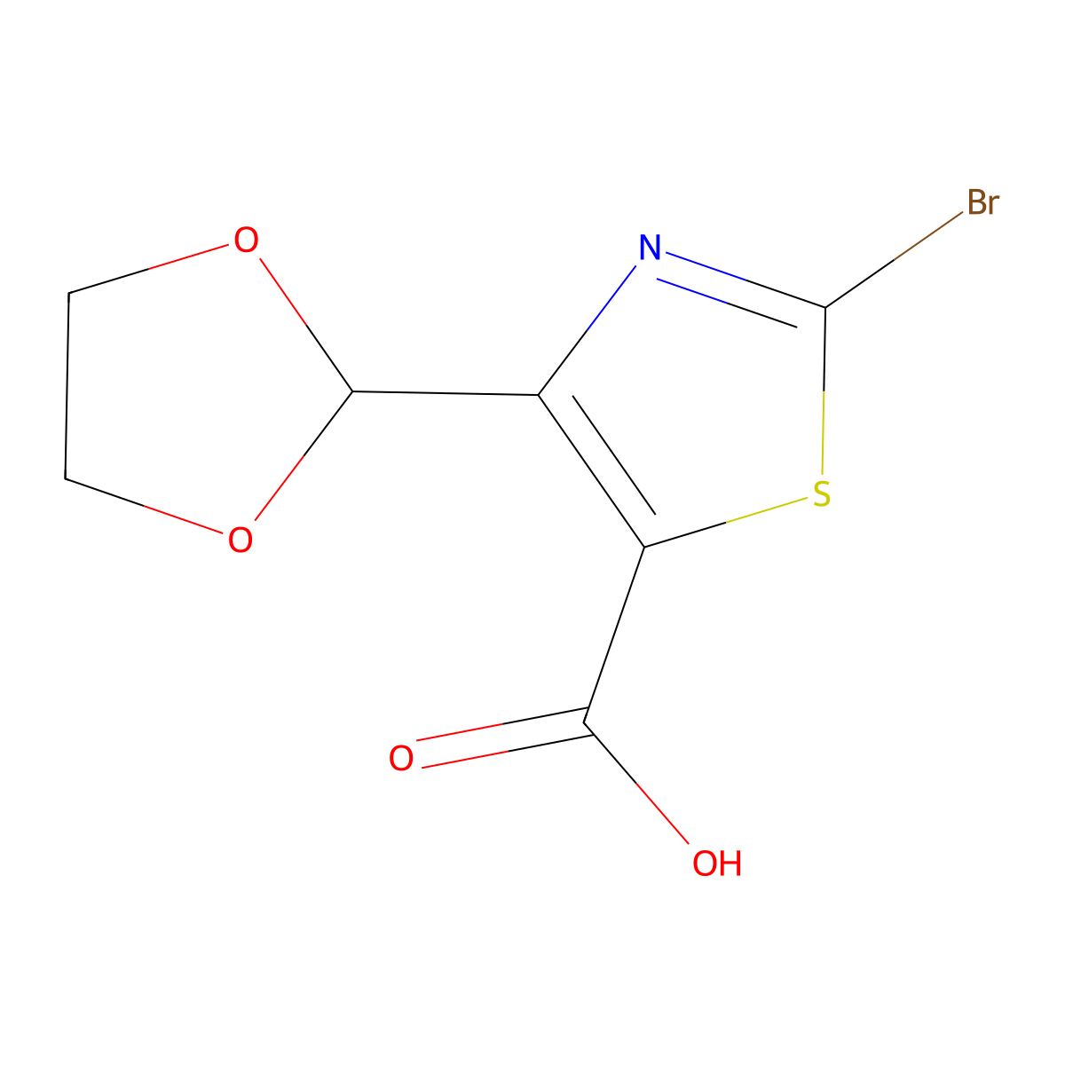2-Bromo-4-(1,3-dioxolan-2-yl)-1,3-thiazole-5-carboxylic acid molecular structure, CAS 2193059-42-4