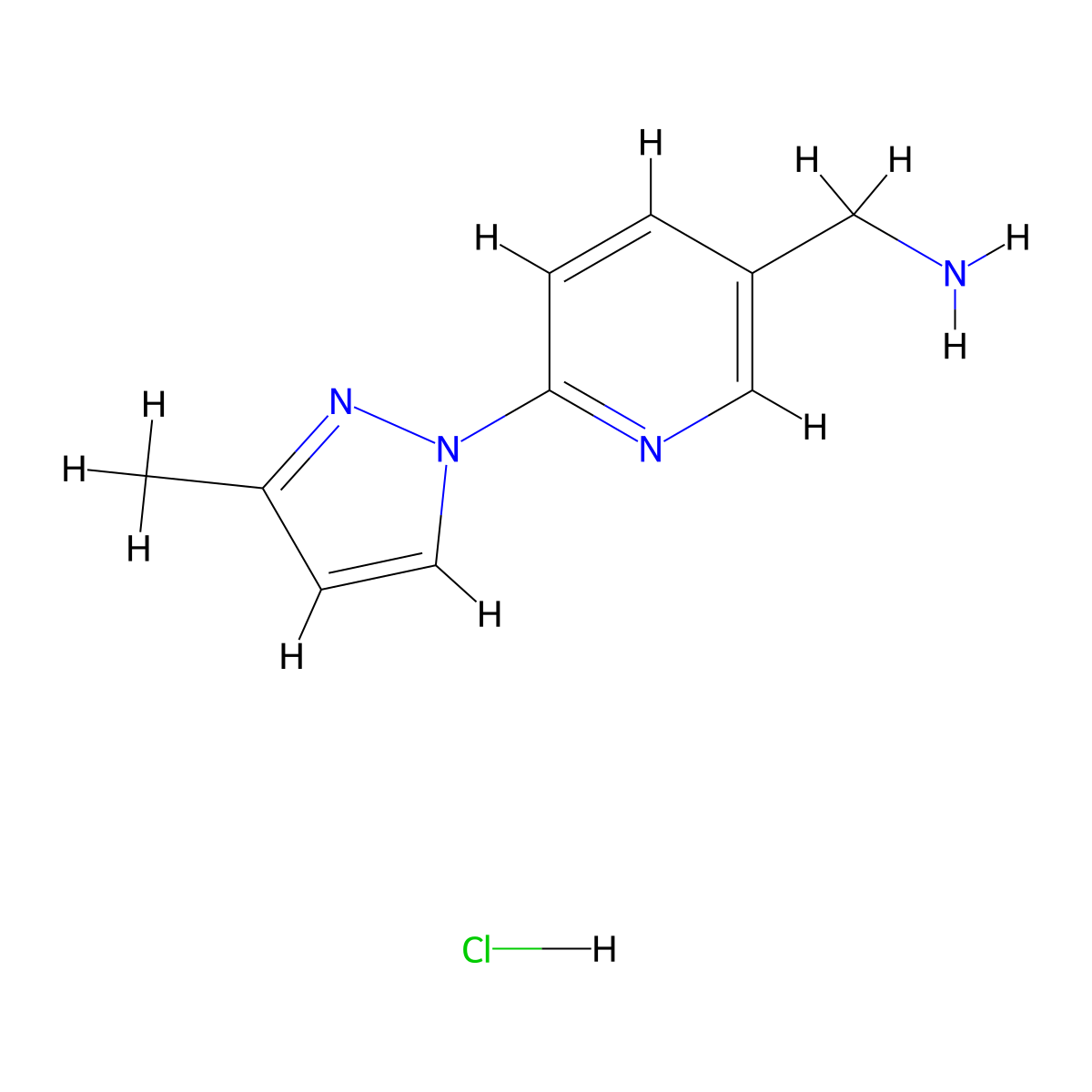 [6-(3-methyl-1H-pyrazol-1-yl)pyridin-3-yl]methanamine hydrochloride molecular structure, CAS 2193060-82-9