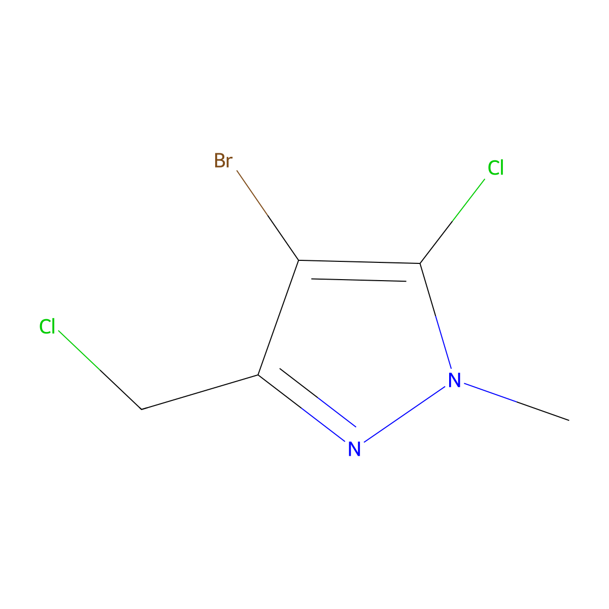 4-Bromo-5-chloro-3-(chloromethyl)-1-methyl-1H-pyrazole molecular structure, CAS 2193060-84-1