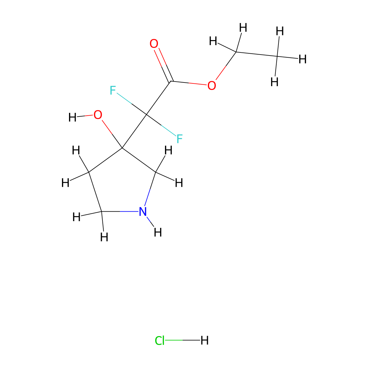 Ethyl 2,2-difluoro-2-(3-hydroxypyrrolidin-3-yl)acetate hydrochloride molecular structure, CAS 2193061-25-3