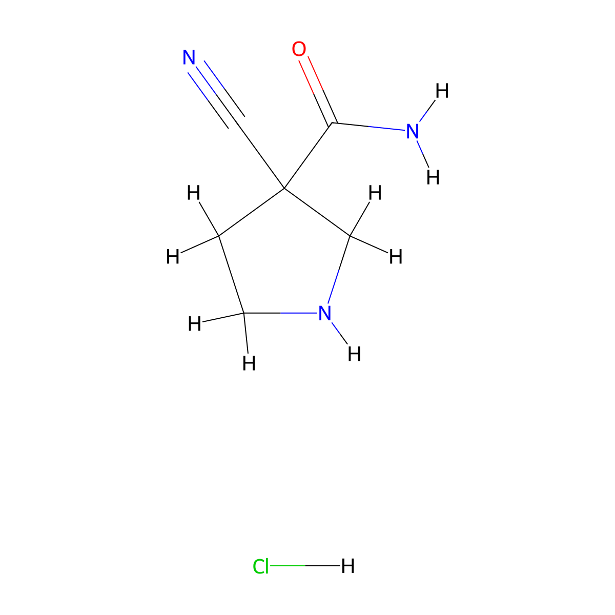 3-Cyanopyrrolidine-3-carboxamide hydrochloride molecular structure, CAS 2193061-36-6