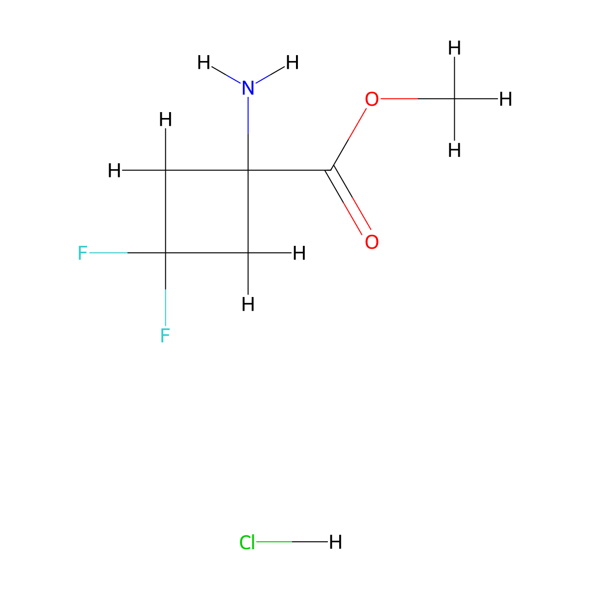 Methyl 1-amino-3,3-difluorocyclobutane-1-carboxylate hydrochloride molecular structure, CAS 2193061-54-8