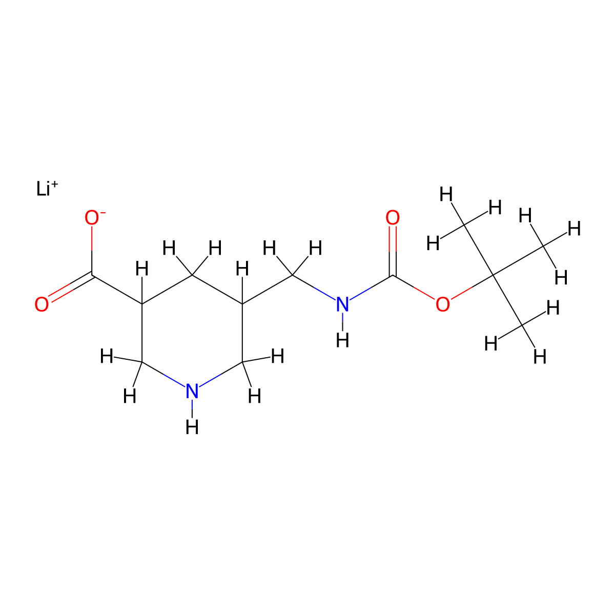 Lithium(1+) ion 5-({[(tert-butoxy)carbonyl]amino}methyl)piperidine-3-carboxylate molecular structure, CAS 2193064-31-0