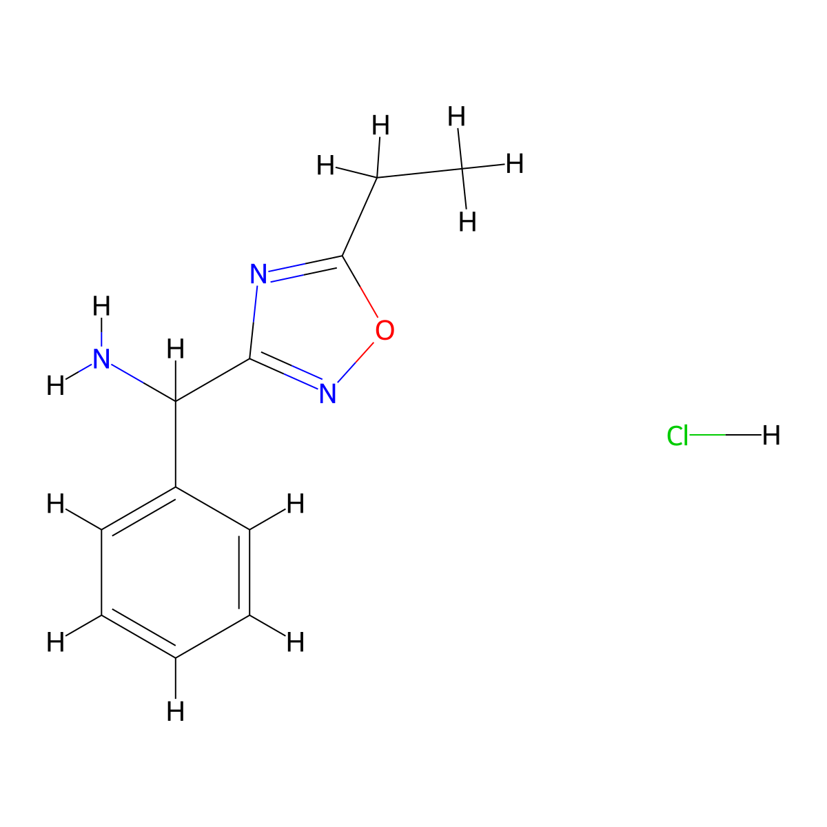 (5-Ethyl-1,2,4-oxadiazol-3-yl)(phenyl)methanamine hydrochloride molecular structure, CAS 2193064-34-3