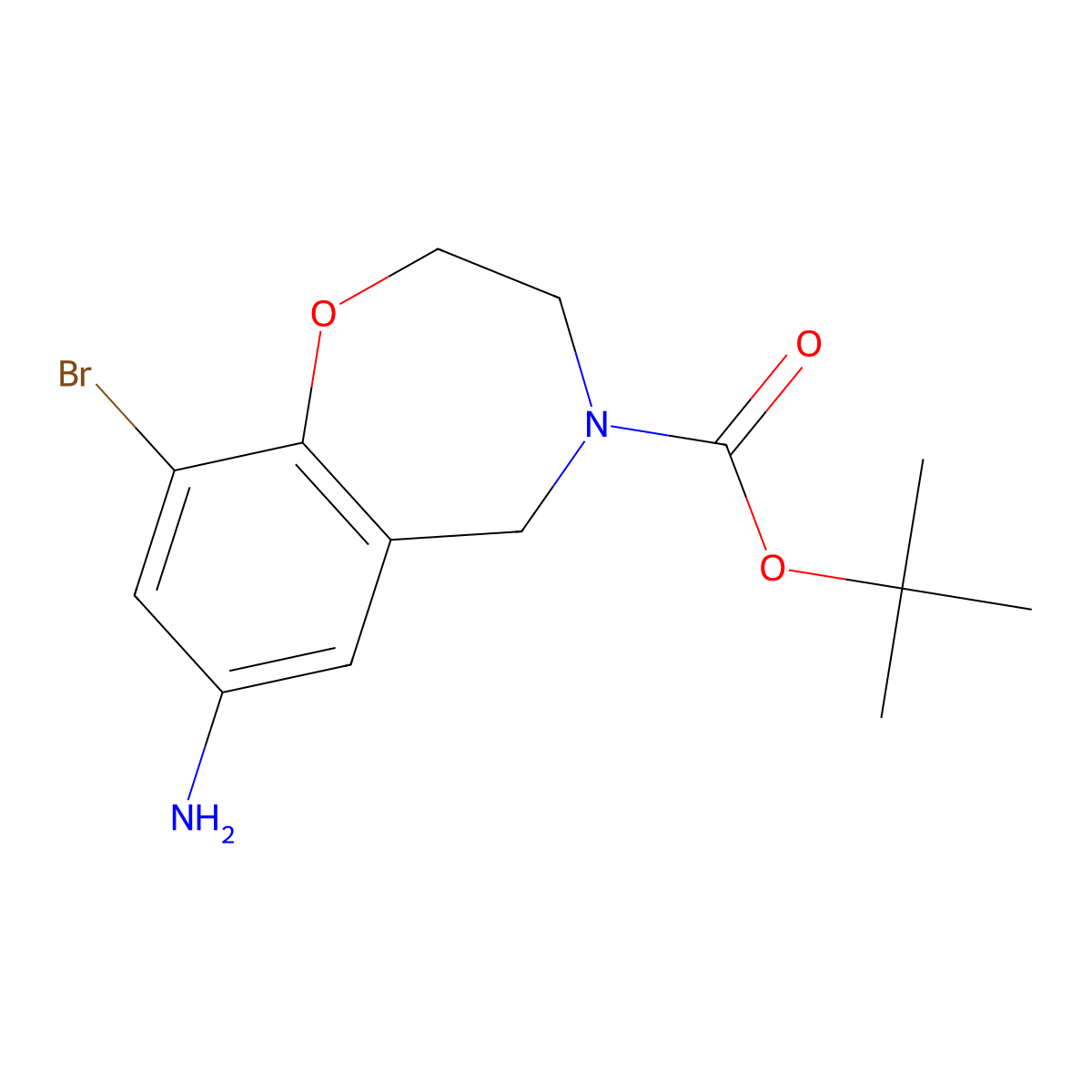 Tert-butyl 7-amino-9-bromo-2,3,4,5-tetrahydro-1,4-benzoxazepine-4-carboxylate molecular structure, CAS 2193064-36-5