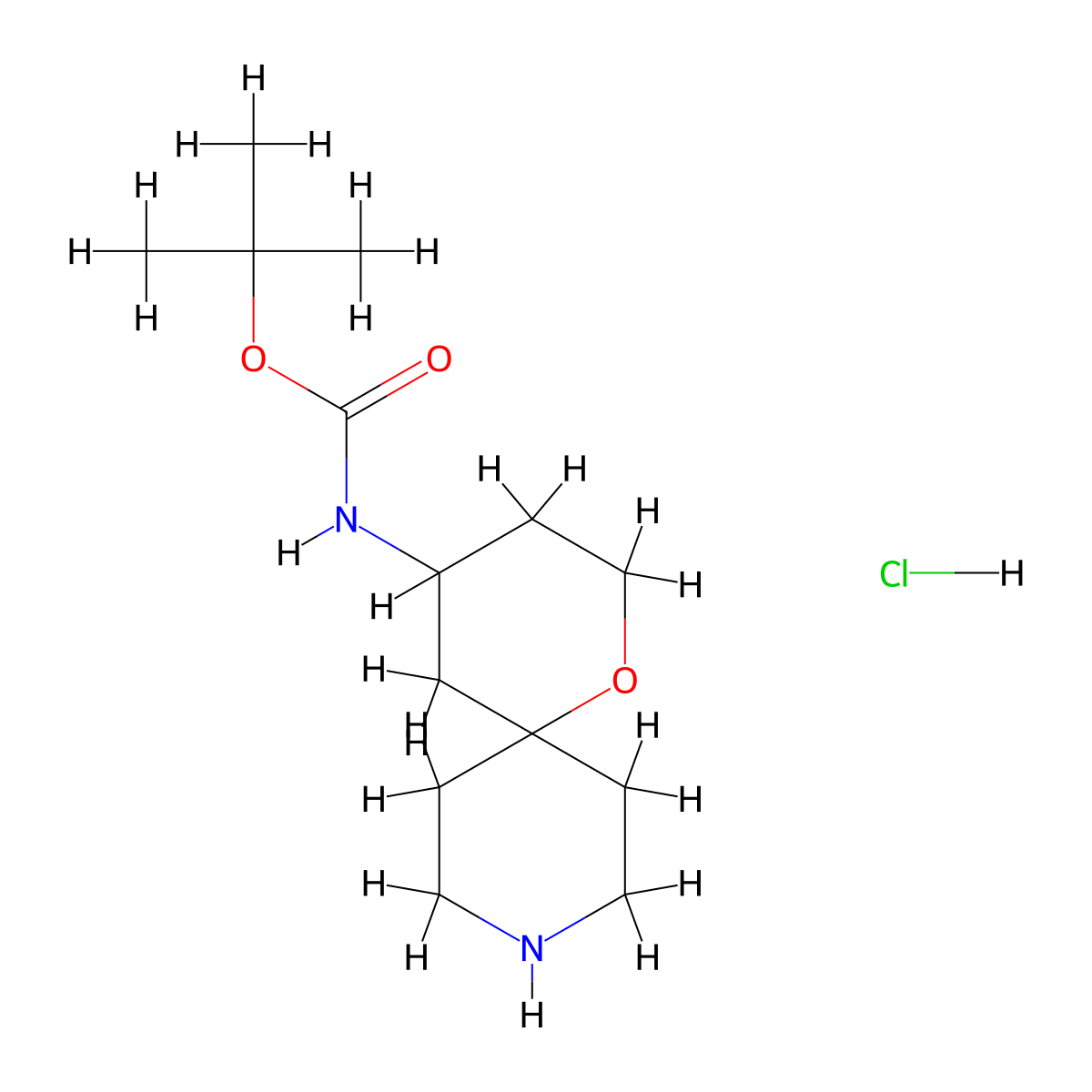 tert-butyl N-(1-oxa-9-azaspiro(5.5)undecan-4-yl)carbamate hydrochloride molecular structure, CAS 2193064-50-3