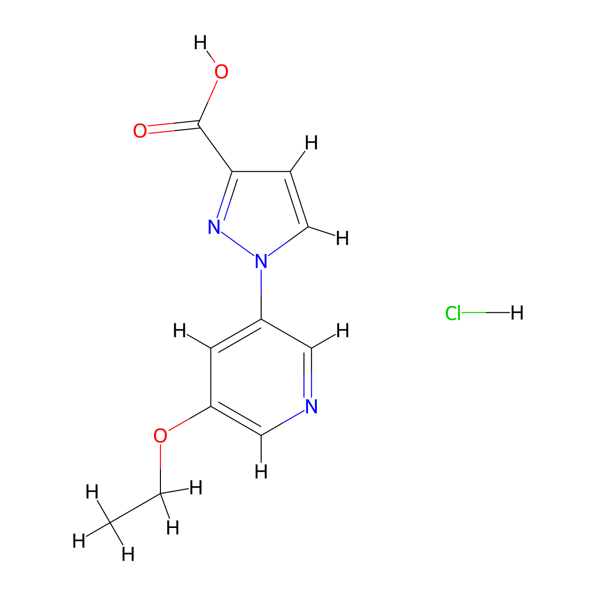 1-(5-ethoxypyridin-3-yl)-1H-pyrazole-3-carboxylic acid hydrochloride molecular structure, CAS 2193064-67-2