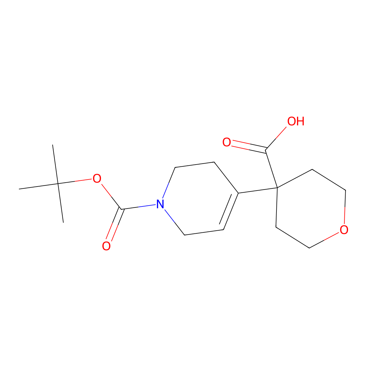4-(1-((Tert-butoxy)carbonyl)-1,2,3,6-tetrahydropyridin-4-yl)oxane-4-carboxylic acid molecular structure, CAS 2193064-75-2