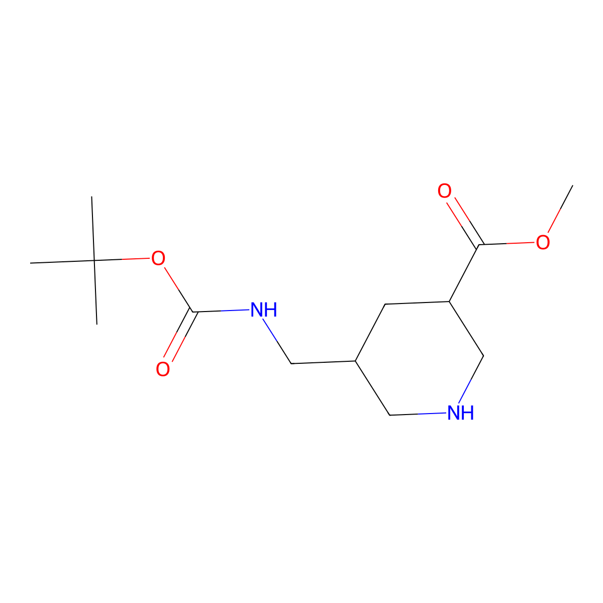 Methyl 5-((((tert-butoxy)carbonyl)amino)methyl)piperidine-3-carboxylate molecular structure, CAS 2193064-76-3