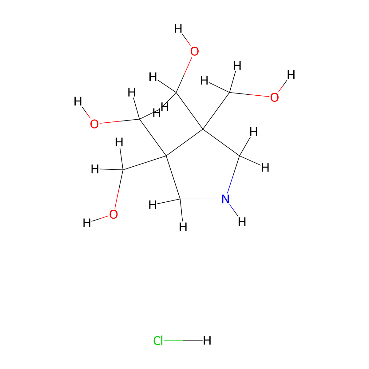 (3,4,4-Tris(hydroxymethyl)pyrrolidin-3-yl)methanol hydrochloride molecular structure, CAS 2193064-88-7