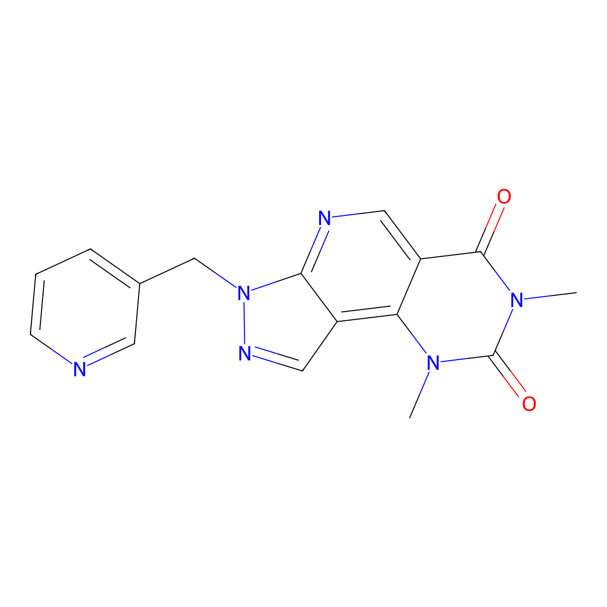 11,13-Dimethyl-5-[(pyridin-3-yl)methyl]-4,5,7,11,13-pentaazatricyclo[7.4.0.0,2,6]trideca-1(9),2(6),3,7-tetraene-10,12-dione molecular structure, CAS 2193064-94-5