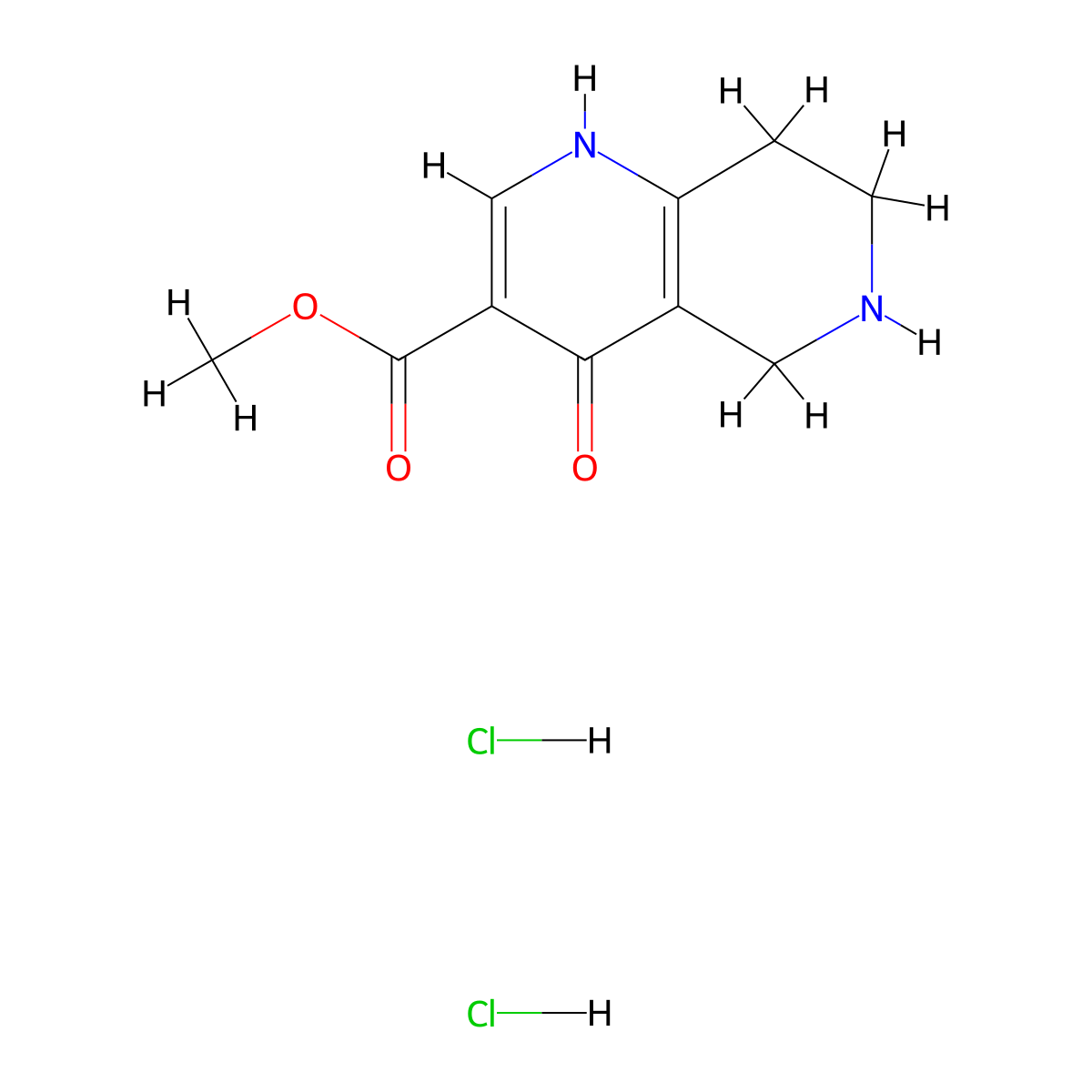 Methyl 4-hydroxy-5,6,7,8-tetrahydro-1,6-naphthyridine-3-carboxylate dihydrochloride molecular structure, CAS 2193065-21-1