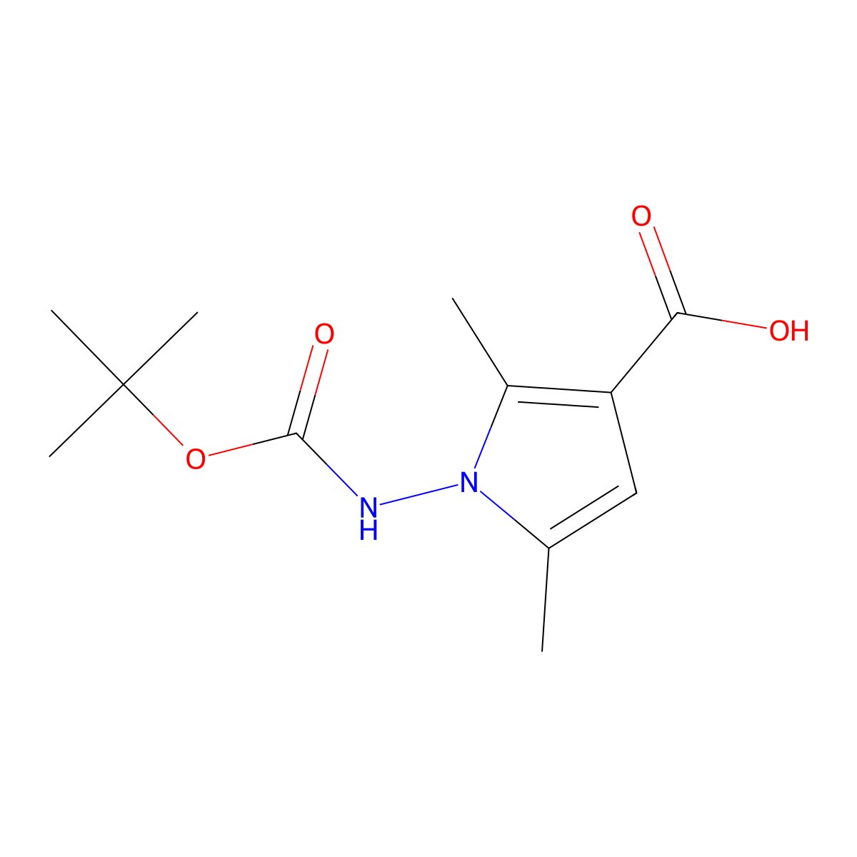 1-{[(tert-butoxy)carbonyl]amino}-2,5-dimethyl-1H-pyrrole-3-carboxylic acid molecular structure, CAS 2193065-23-3