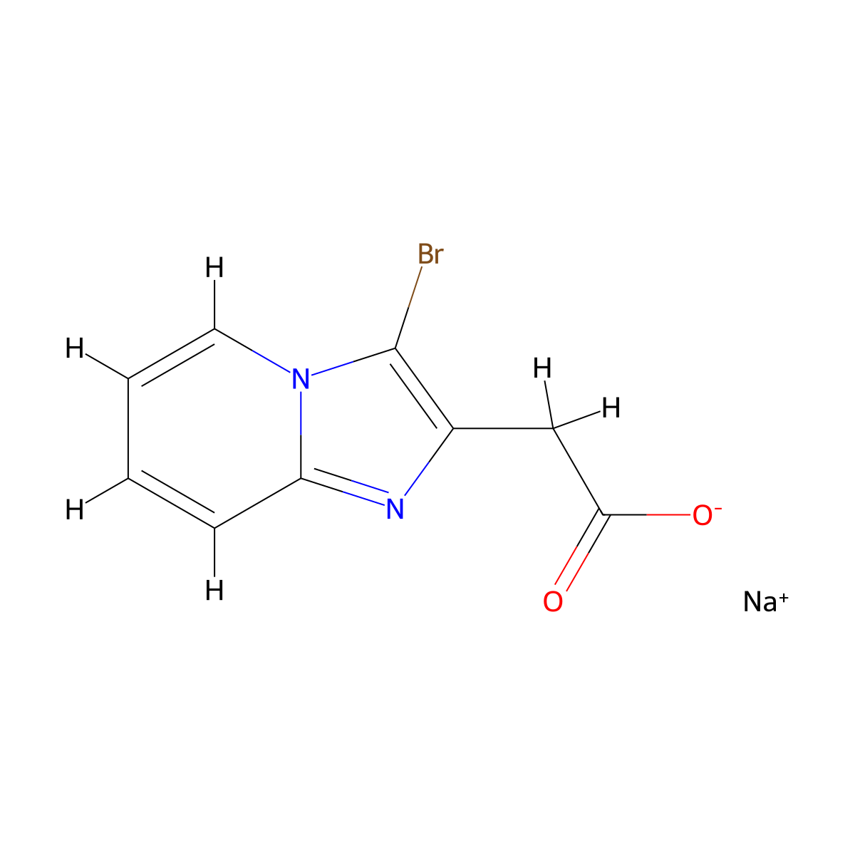Sodium 2-(3-bromoimidazo(1,2-a)pyridin-2-yl)acetate molecular structure, CAS 2193065-25-5