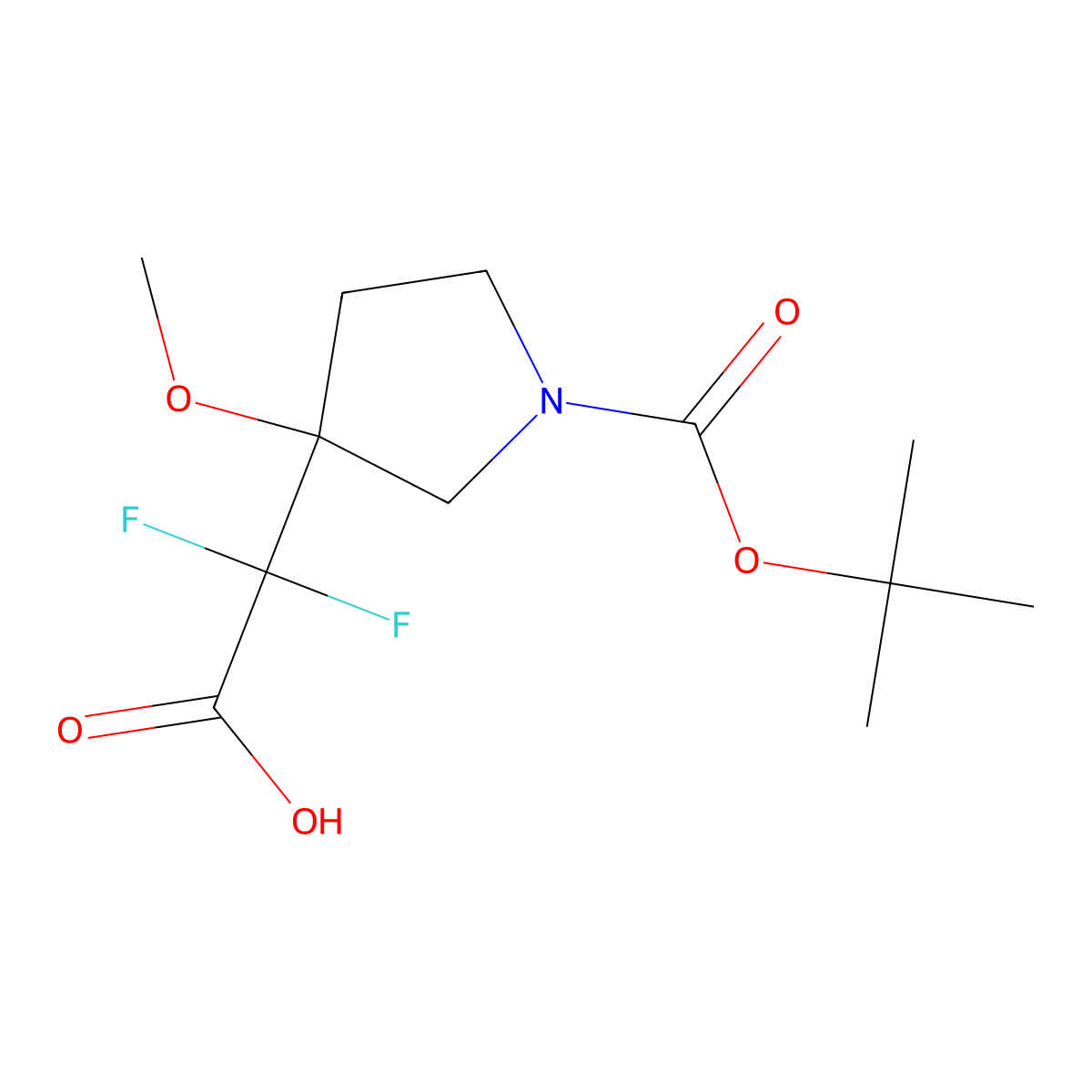 2-{1-[(Tert-butoxy)carbonyl]-3-methoxypyrrolidin-3-yl}-2,2-difluoroacetic acid molecular structure, CAS 2193065-36-8