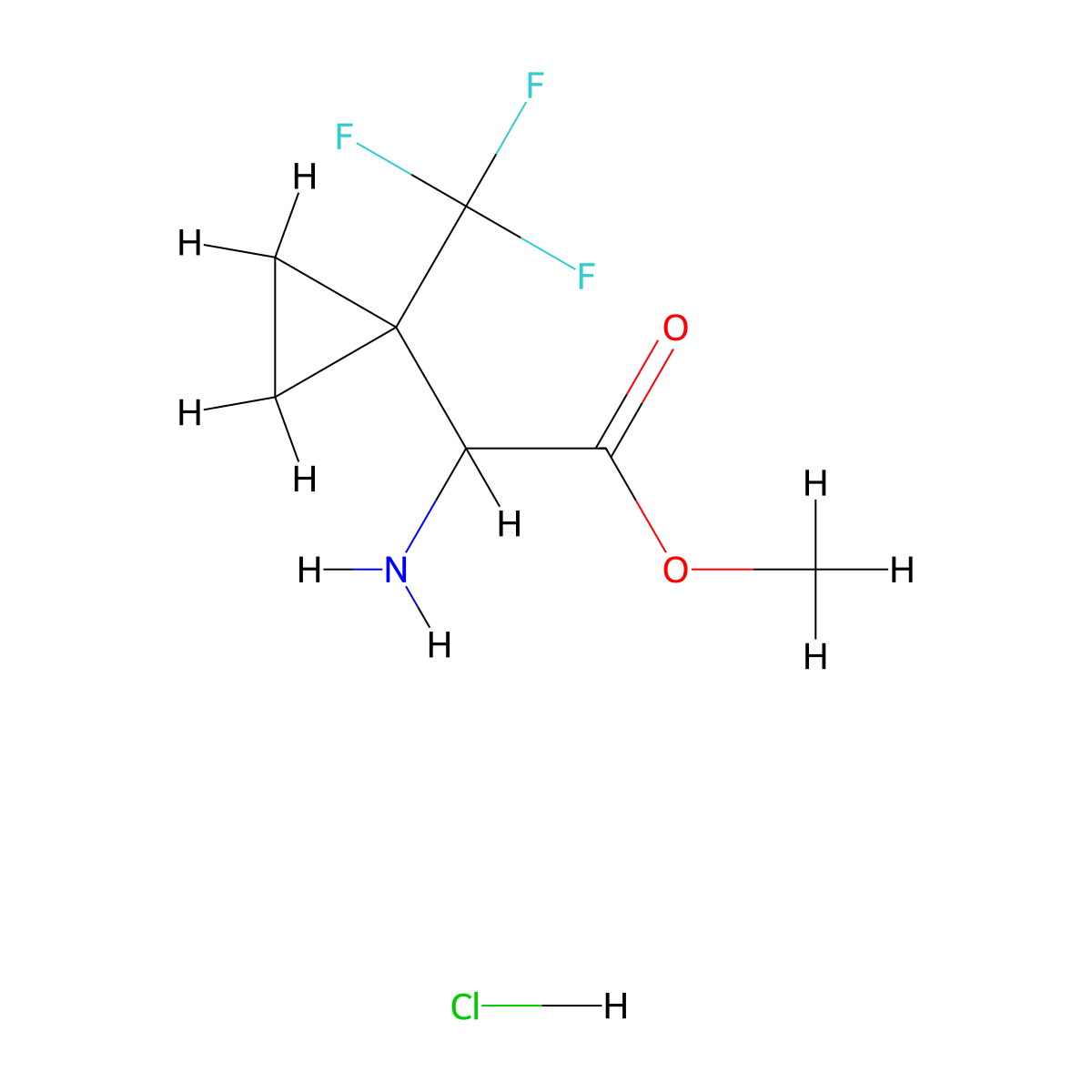 Methyl 2-amino-2-(1-(trifluoromethyl)cyclopropyl)acetate hydrochloride molecular structure, CAS 2193065-92-6