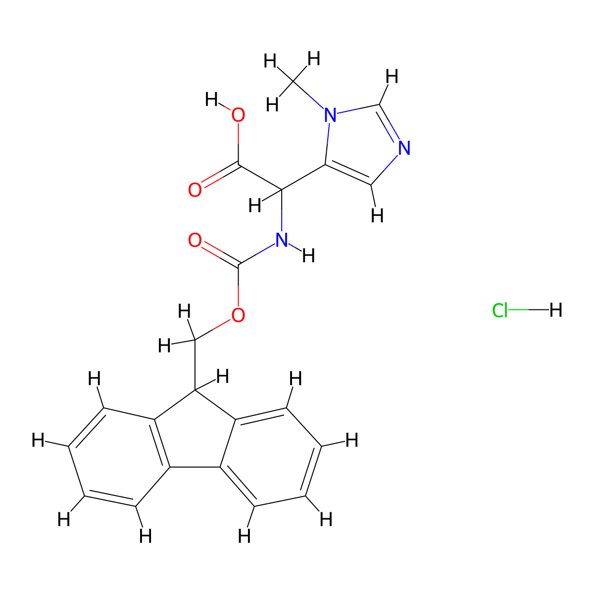 2-((((9H-fluoren-9-yl)methoxy)carbonyl)amino)-2-(1-methyl-1H-imidazol-5-yl)acetic acid hydrochloride molecular structure, CAS 2193066-59-8