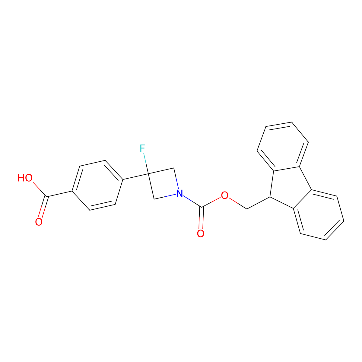 4-(1-{[(9H-fluoren-9-yl)methoxy]carbonyl}-3-fluoroazetidin-3-yl)benzoic acid molecular structure, CAS 2193066-84-9