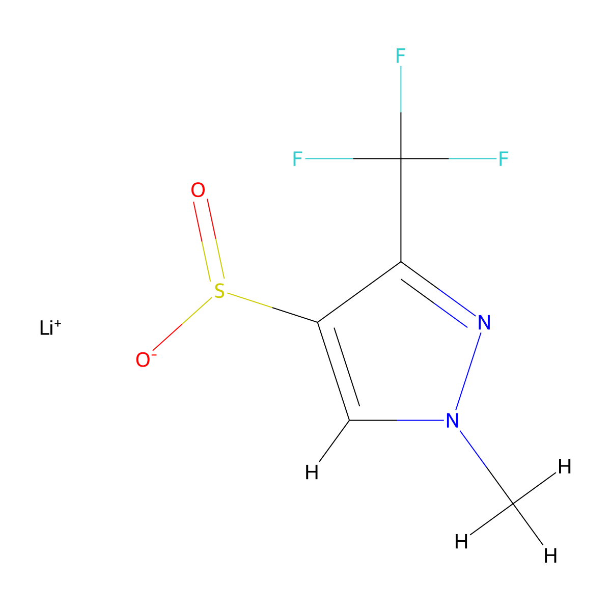 lithium(1+) ion 1-methyl-3-(trifluoromethyl)-1H-pyrazole-4-sulfinate molecular structure, CAS 2193066-89-4
