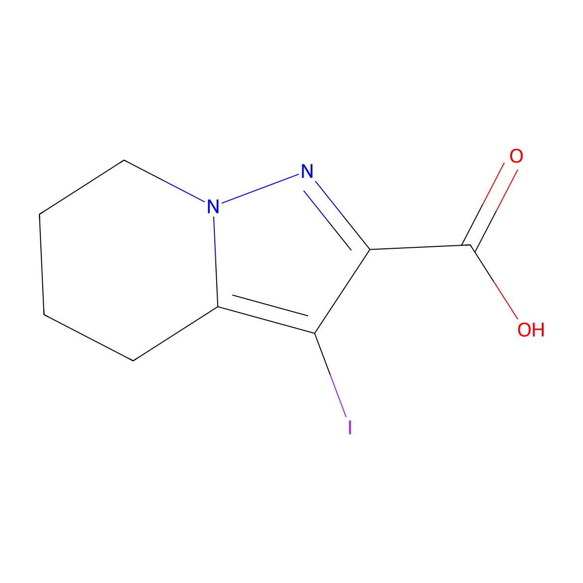 3-iodo-4H,5H,6H,7H-pyrazolo[1,5-a]pyridine-2-carboxylic acid molecular structure, CAS 2193067-38-6