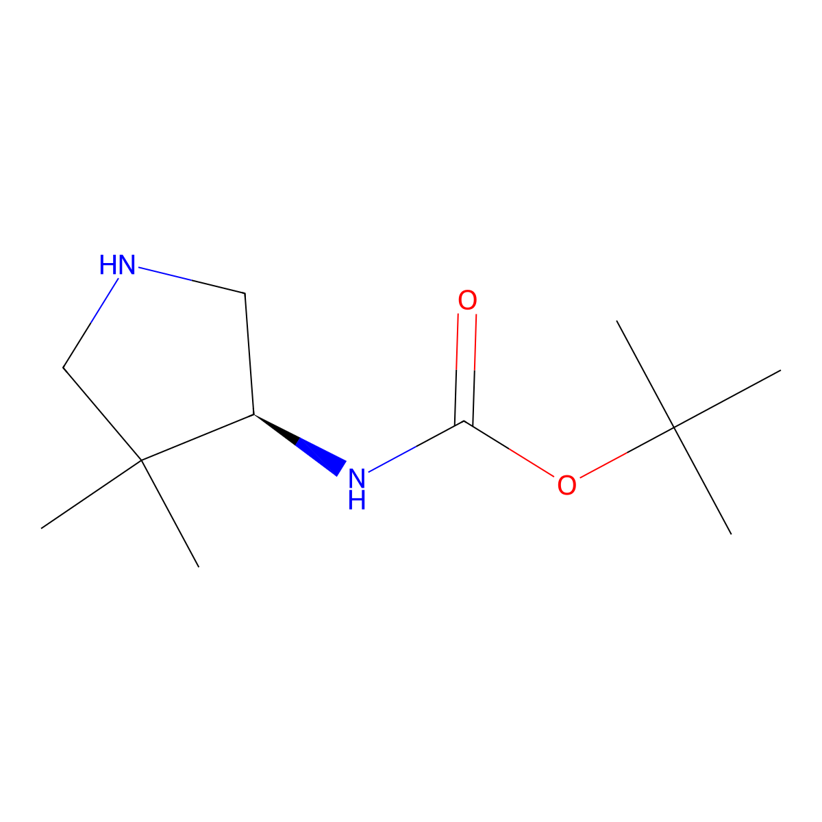 (S)-(4,4-Dimethyl-pyrrolidin-3-yl)-carbamic acid tert-butyl ester molecular structure, CAS 219323-14-5