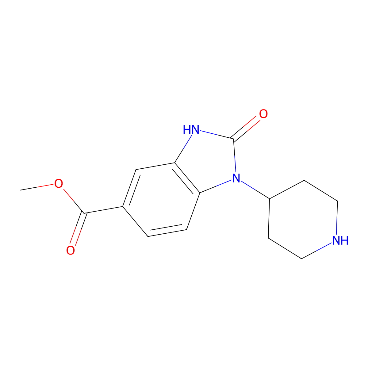 Methyl 2-oxo-1-(piperidin-4-yl)-2,3-dihydro-1H-benzo[d]imidazole-5-carboxylate molecular structure, CAS 219325-18-5