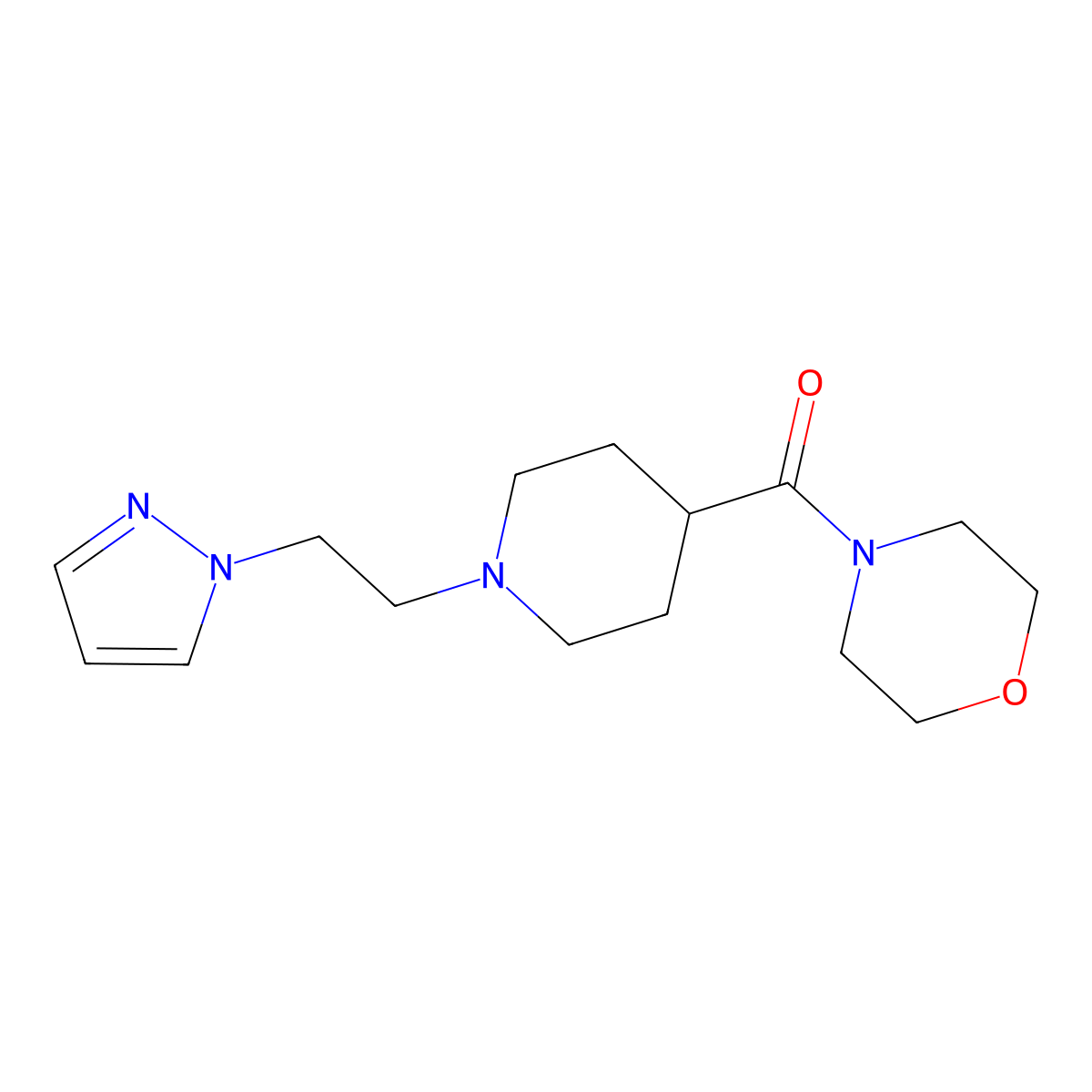 4-{1-[2-(1H-pyrazol-1-yl)ethyl]piperidine-4-carbonyl}morpholine molecular structure, CAS 2193933-37-6