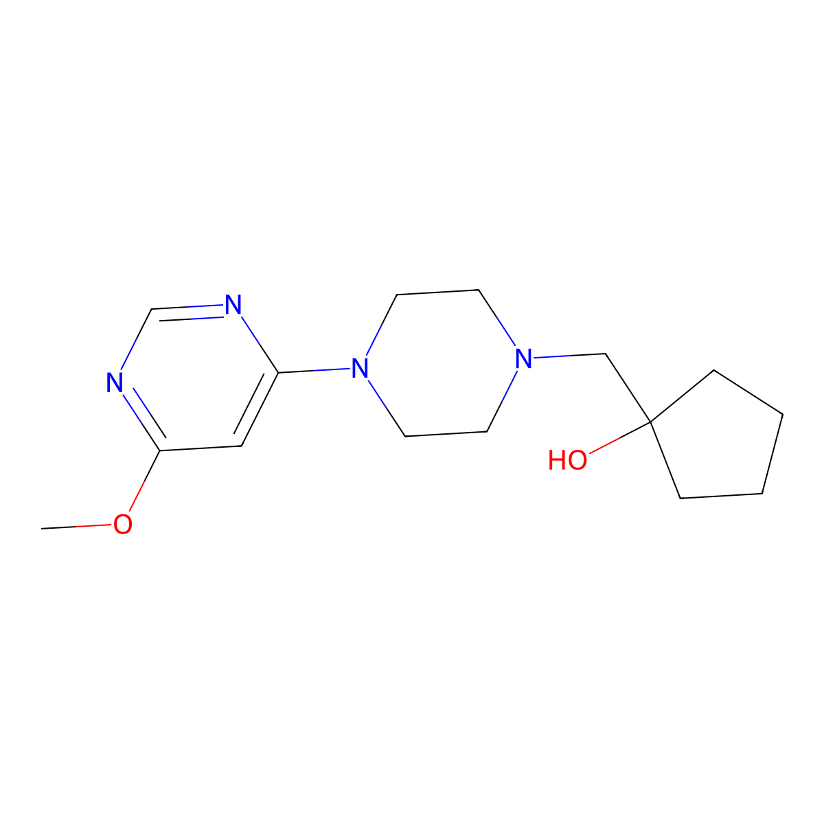 1-{[4-(6-Methoxypyrimidin-4-yl)piperazin-1-yl]methyl}cyclopentan-1-ol molecular structure, CAS 2194047-45-3