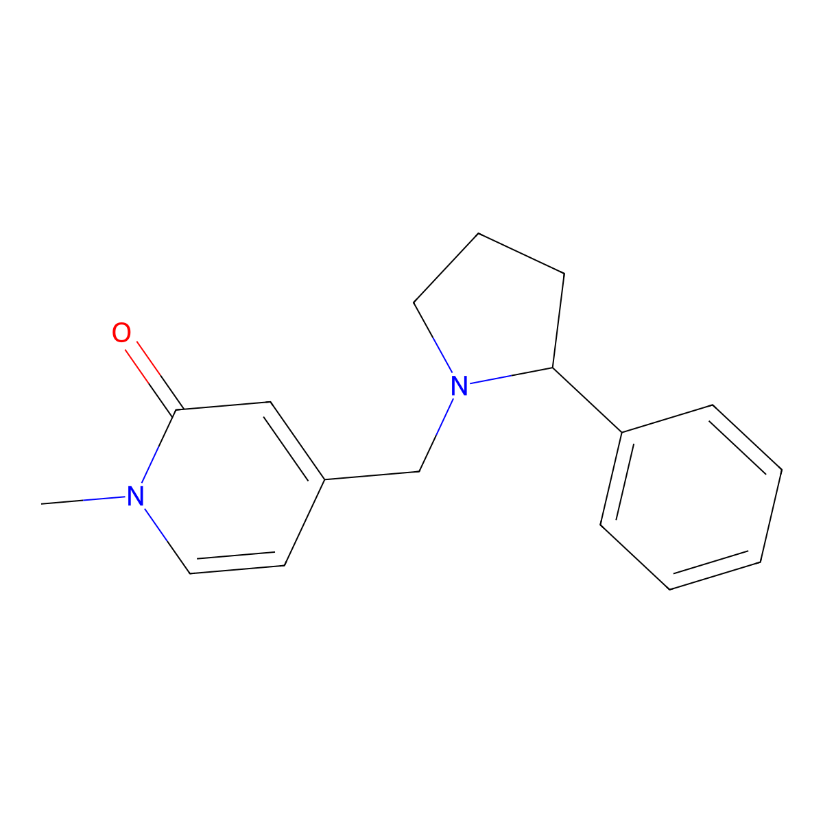 1-Methyl-4-[(2-phenylpyrrolidin-1-yl)methyl]-1,2-dihydropyridin-2-one molecular structure, CAS 2194075-88-0