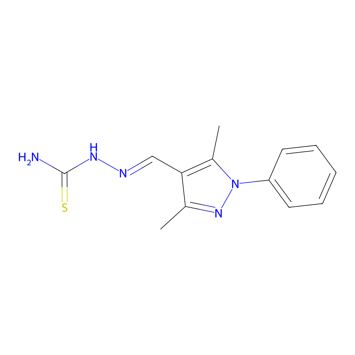[(E)-[(3,5-dimethyl-1-phenyl-1H-pyrazol-4-yl)methylidene]amino]thiourea molecular structure, CAS 21944-20-7