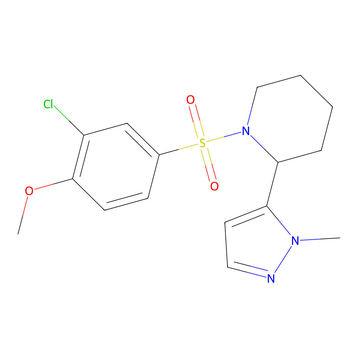 1-(3-chloro-4-methoxybenzenesulfonyl)-2-(1-methyl-1H-pyrazol-5-yl)piperidine molecular structure, CAS 2194415-01-3