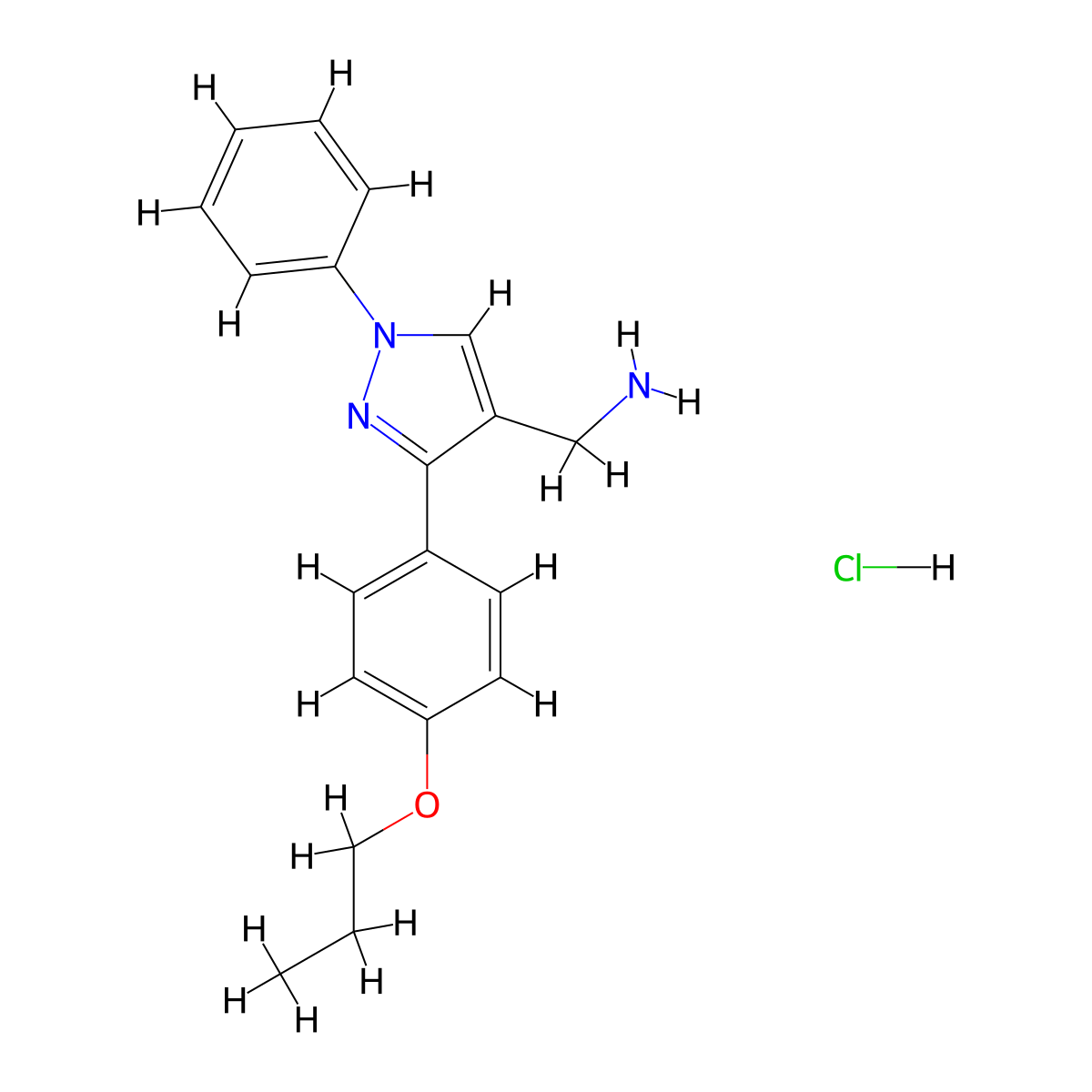 1-[1-phenyl-3-(4-propoxyphenyl)-1H-pyrazol-4-yl]methanamine hydrochloride molecular structure, CAS 2194449-67-5