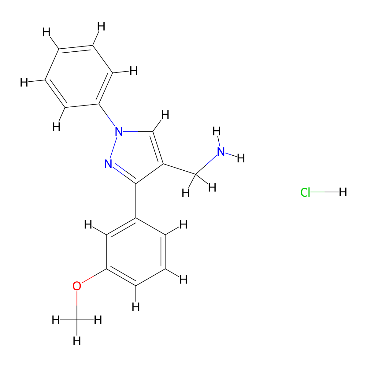1-[3-(3-methoxyphenyl)-1-phenyl-1H-pyrazol-4-yl]methanamine hydrochloride molecular structure, CAS 2194451-04-0