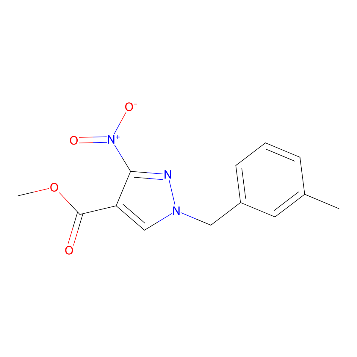 Methyl 1-(3-methylbenzyl)-3-nitro-1H-pyrazole-4-carboxylate molecular structure, CAS 2194454-36-7