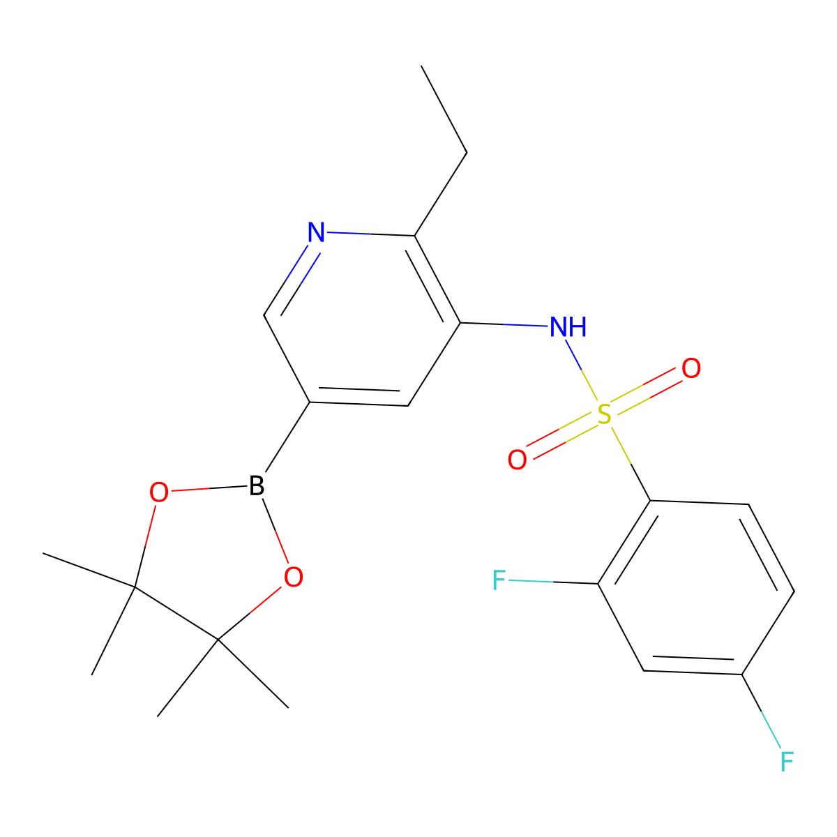 N-[2-ethyl-5-(4,4,5,5-tetramethyl-1,3,2-dioxaborolan-2-yl)pyridin-3-yl]-2,4-difluorobenzene-1-sulfonamide molecular structure, CAS 2194550-43-9