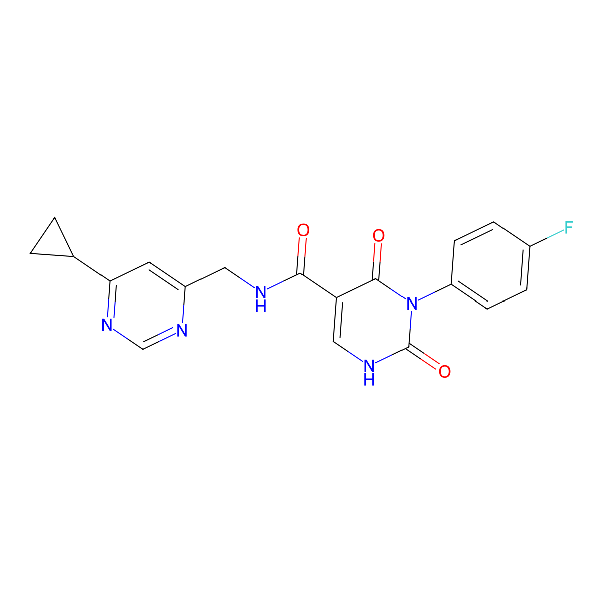 N-[(6-cyclopropylpyrimidin-4-yl)methyl]-3-(4-fluorophenyl)-2,4-dioxo-1,2,3,4-tetrahydropyrimidine-5-carboxamide molecular structure, CAS 2194843-44-0
