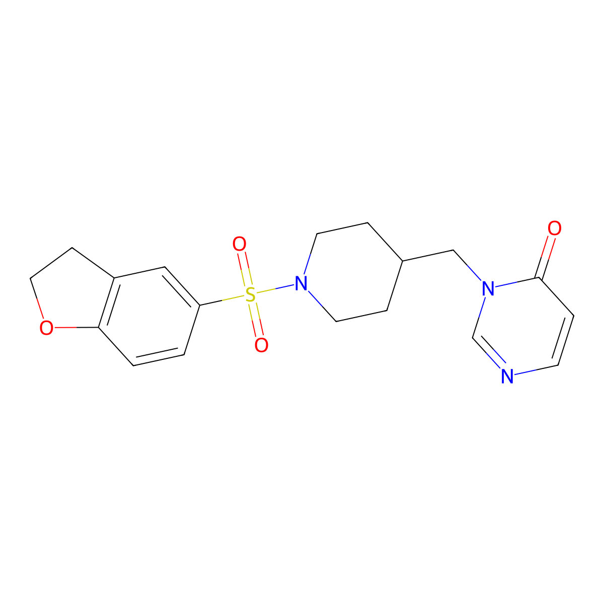 3-{[1-(2,3-Dihydro-1-benzofuran-5-sulfonyl)piperidin-4-yl]methyl}-3,4-dihydropyrimidin-4-one molecular structure, CAS 2194843-52-0