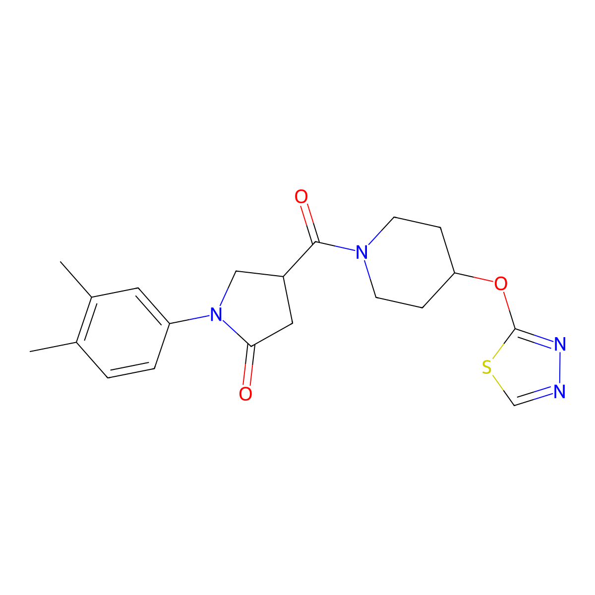 1-(3,4-Dimethylphenyl)-4-[4-(1,3,4-thiadiazol-2-yloxy)piperidine-1-carbonyl]pyrrolidin-2-one molecular structure, CAS 2194844-24-9