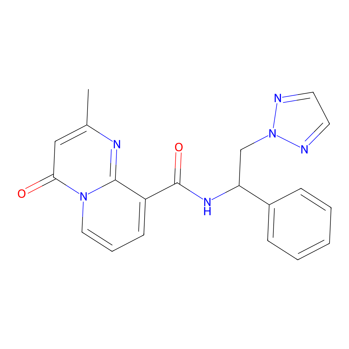 2-methyl-4-oxo-N-[1-phenyl-2-(2H-1,2,3-triazol-2-yl)ethyl]-4H-pyrido[1,2-a]pyrimidine-9-carboxamide molecular structure, CAS 2194844-45-4