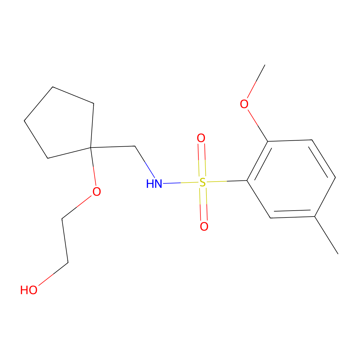 N-{[1-(2-hydroxyethoxy)cyclopentyl]methyl}-2-methoxy-5-methylbenzene-1-sulfonamide molecular structure, CAS 2194844-65-8