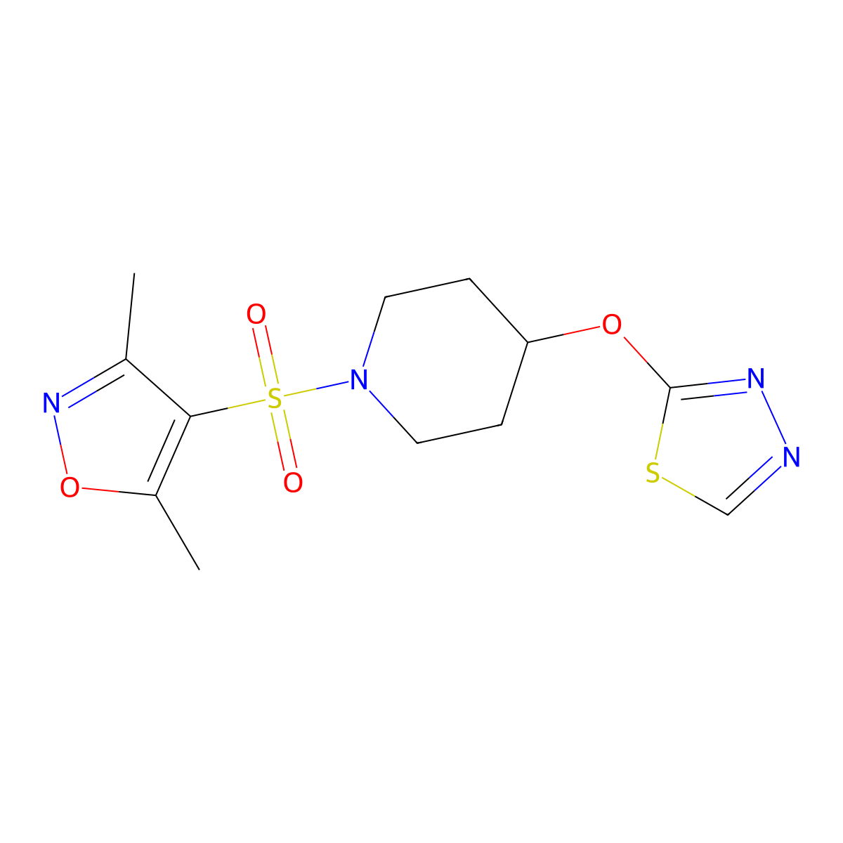 4-((4-((1,3,4-Thiadiazol-2-yl)oxy)piperidin-1-yl)sulfonyl)-3,5-dimethylisoxazole molecular structure, CAS 2194844-70-5