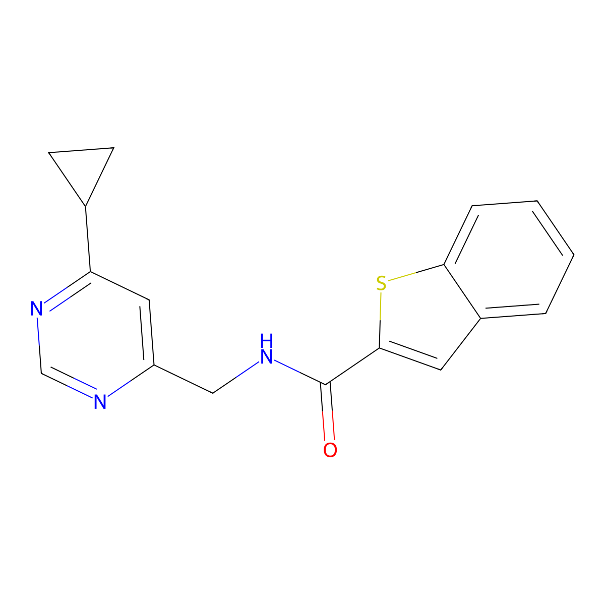 N-[(6-cyclopropylpyrimidin-4-yl)methyl]-1-benzothiophene-2-carboxamide molecular structure, CAS 2194844-77-2