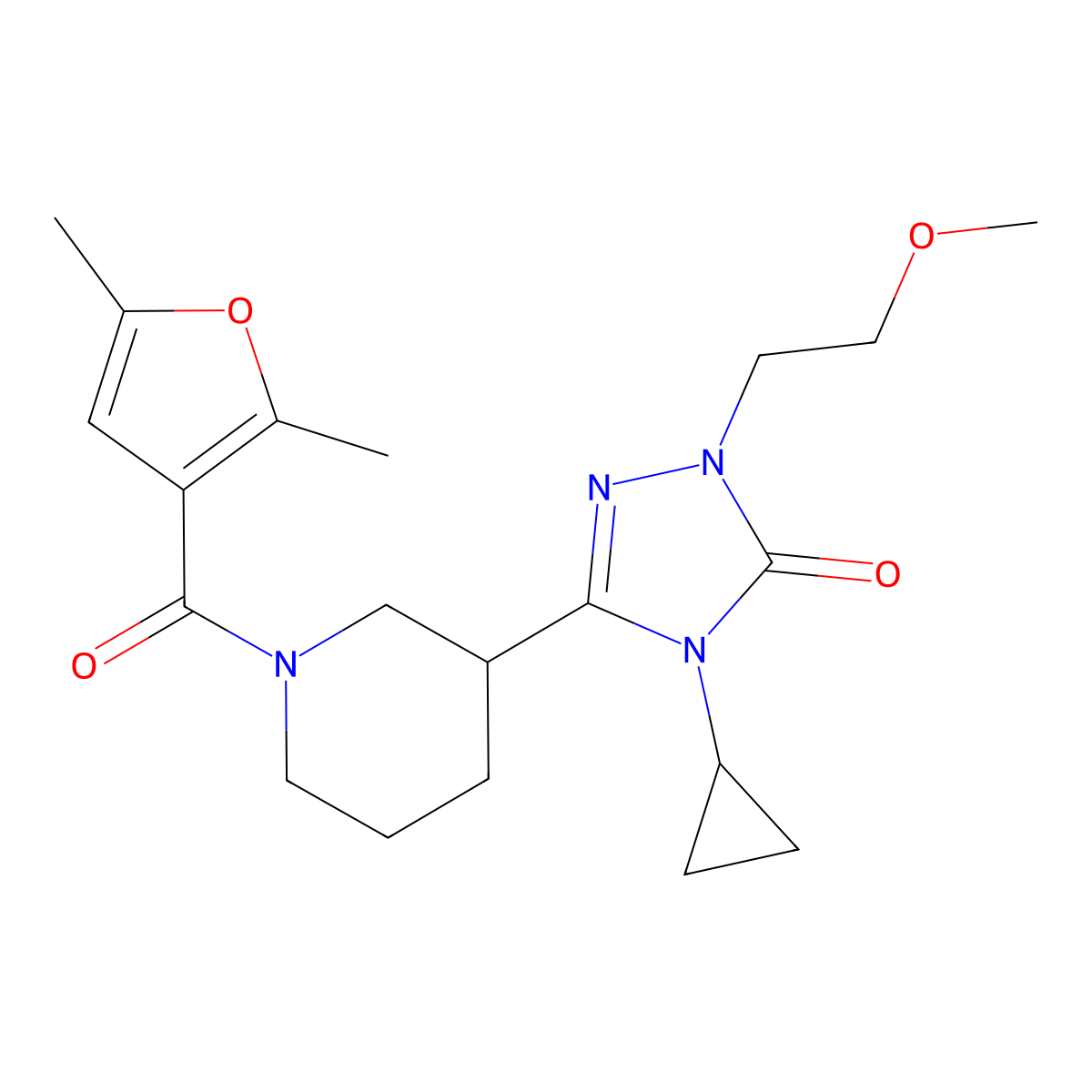 4-cyclopropyl-3-(1-(2,5-dimethylfuran-3-carbonyl)piperidin-3-yl)-1-(2-methoxyethyl)-1H-1,2,4-triazol-5(4H)-one molecular structure, CAS 2194844-79-4
