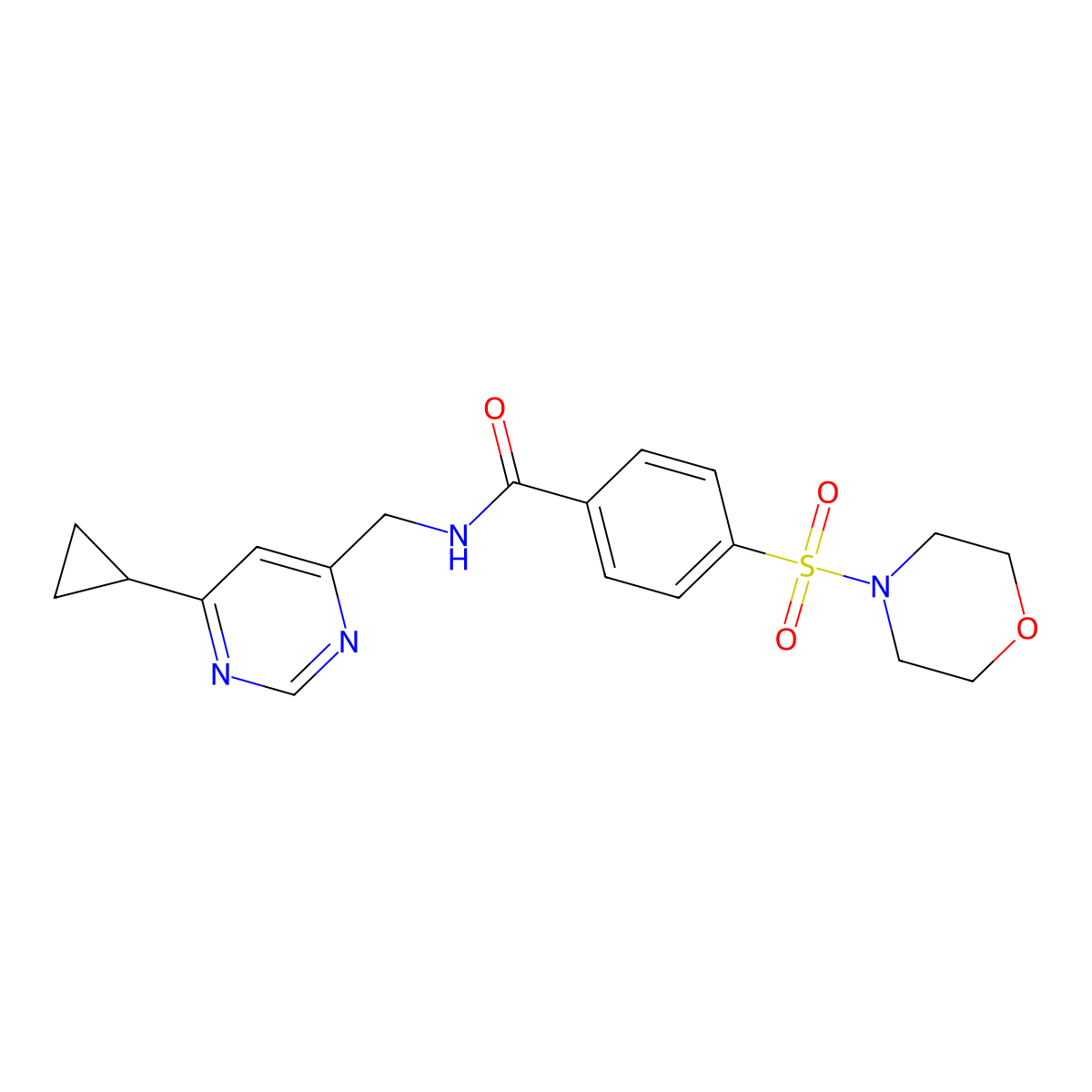 N-((6-cyclopropylpyrimidin-4-yl)methyl)-4-(morpholinosulfonyl)benzamide molecular structure, CAS 2194844-90-9