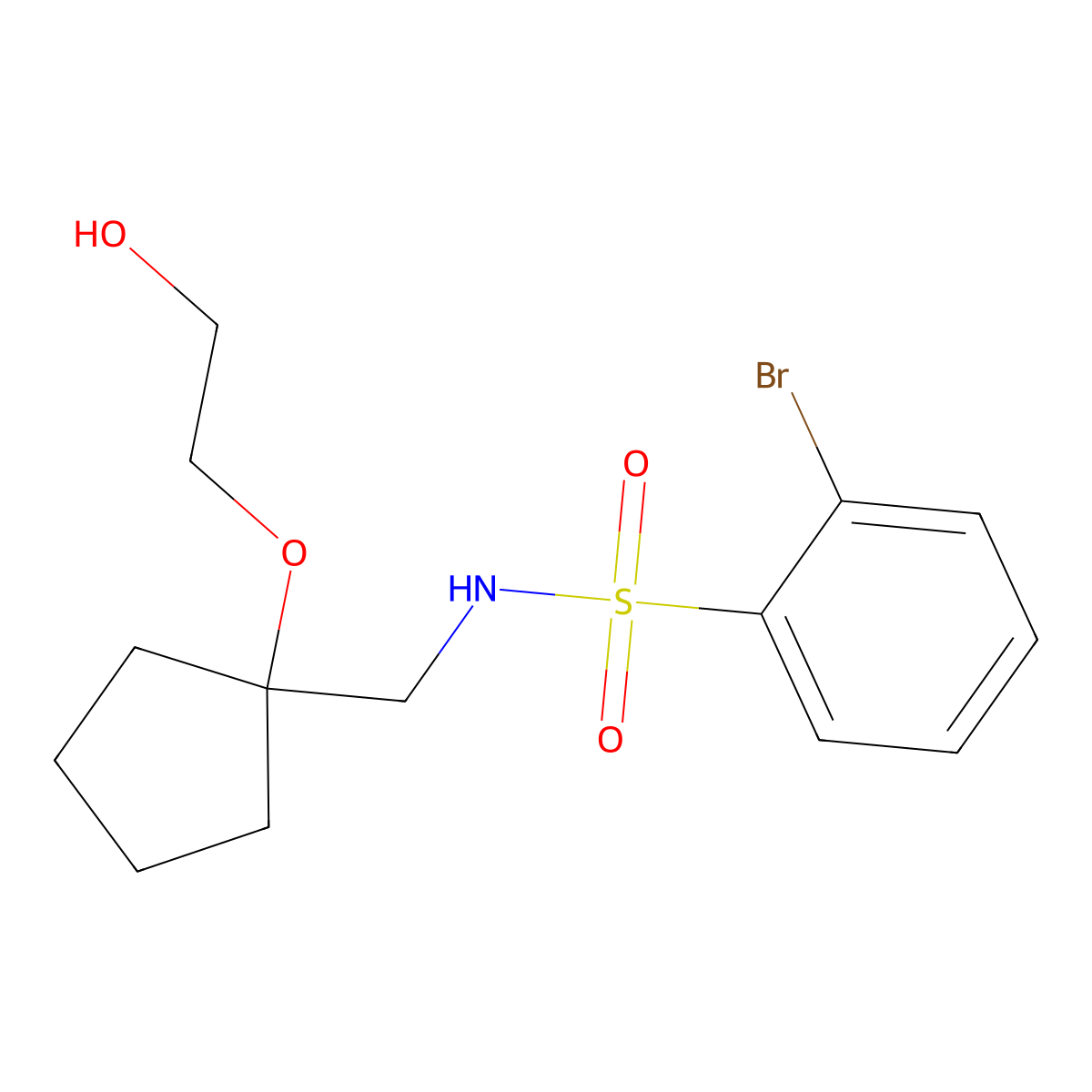 2-bromo-N-{[1-(2-hydroxyethoxy)cyclopentyl]methyl}benzene-1-sulfonamide molecular structure, CAS 2194844-91-0