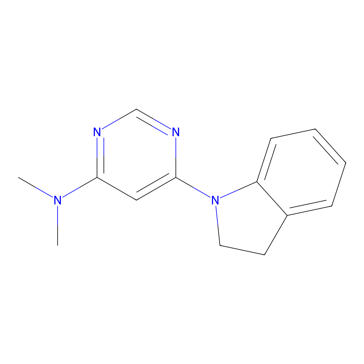 6-(indolin-1-yl)-N,N-dimethylpyrimidin-4-amine molecular structure, CAS 2194845-06-0