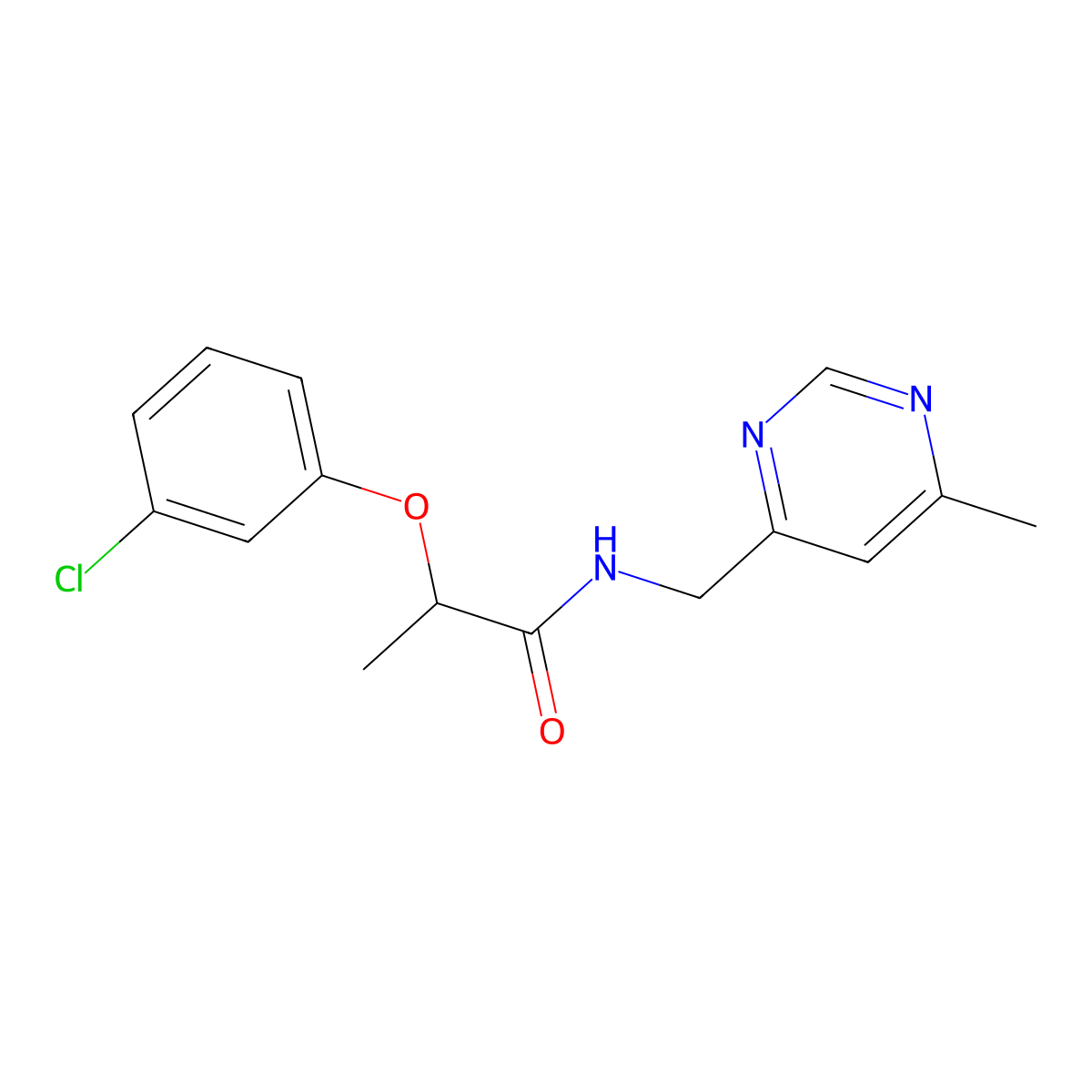 2-(3-chlorophenoxy)-N-[(6-methylpyrimidin-4-yl)methyl]propanamide molecular structure, CAS 2194845-23-1