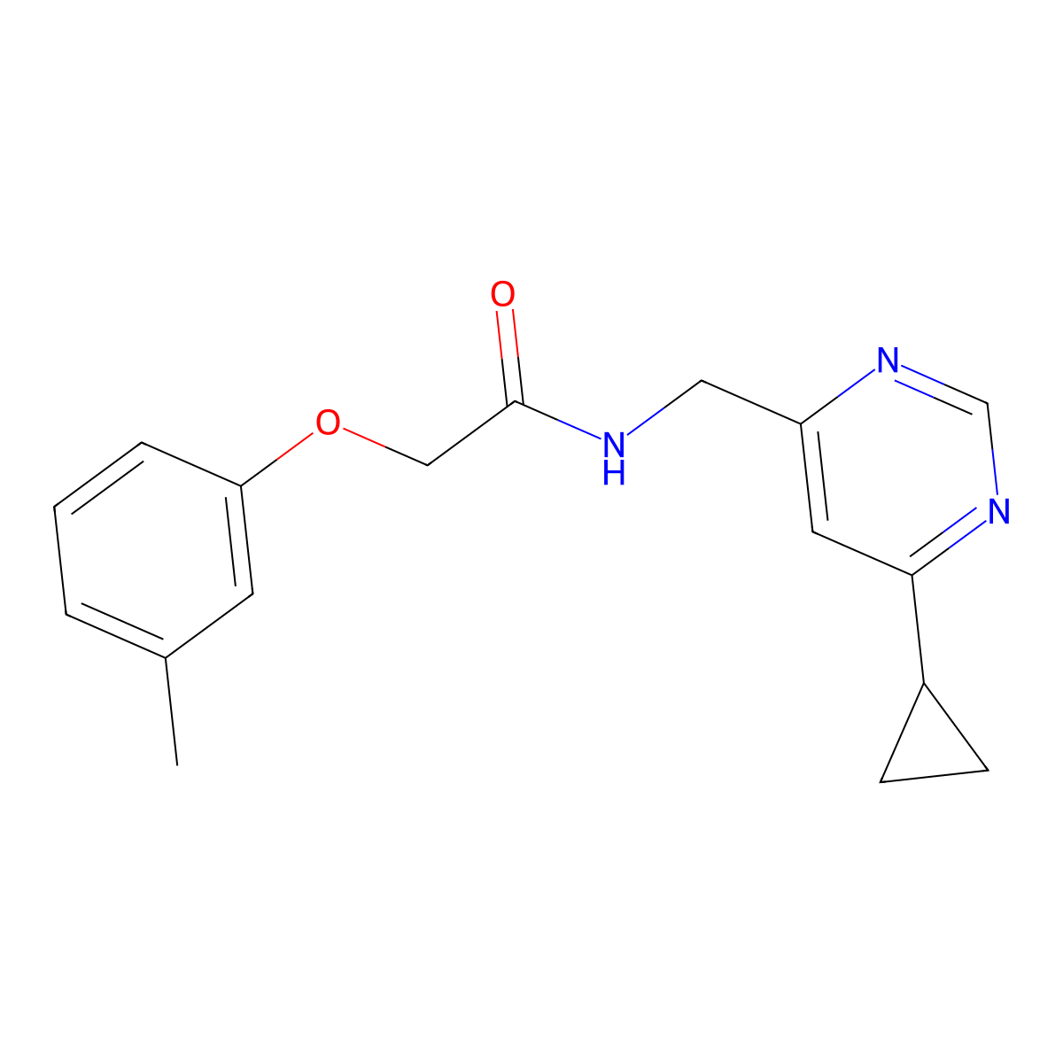 N-((6-cyclopropylpyrimidin-4-yl)methyl)-2-(m-tolyloxy)acetamide molecular structure, CAS 2194845-29-7