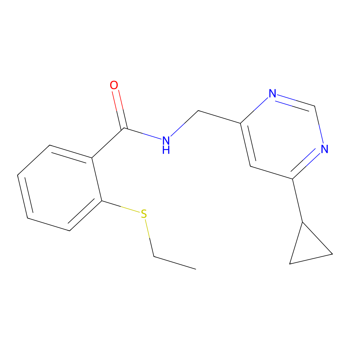 N-((6-cyclopropylpyrimidin-4-yl)methyl)-2-(ethylthio)benzamide molecular structure, CAS 2194845-33-3