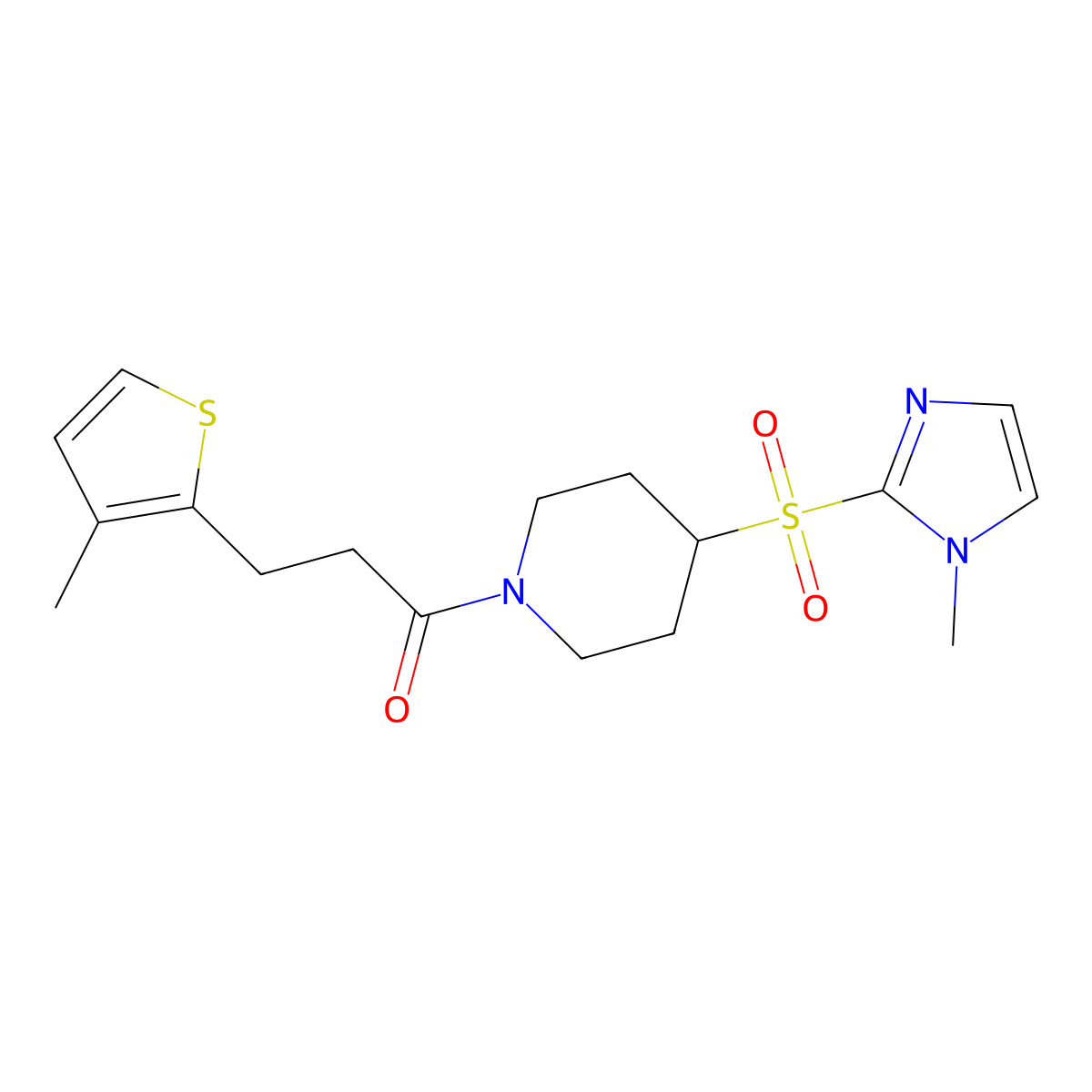 1-{4-[(1-methyl-1H-imidazol-2-yl)sulfonyl]piperidin-1-yl}-3-(3-methylthiophen-2-yl)propan-1-one molecular structure, CAS 2194845-50-4